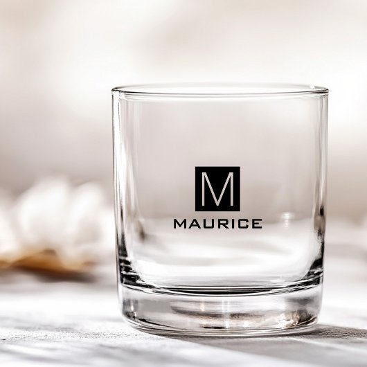 Matig monogram zwart vierkant whisky glas