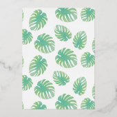 Matig Monstera Leaf Botanical Weddenschap geperst Folie Uitnodiging (Achterkant)