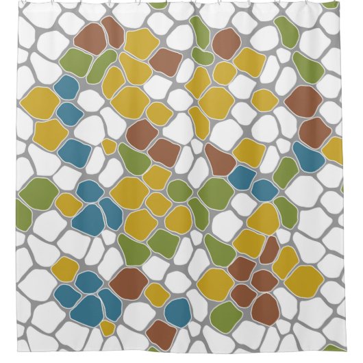 Matig, mosterdgeel, blauwgroen, groen, wit douchegordijn (Voorkant)