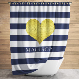 Matig Navy Blauwe Strepen Patroon Douchegordijn