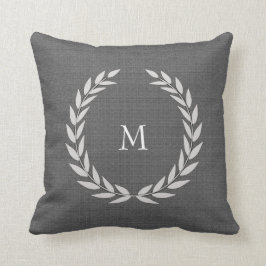 Matig Olijfboommonogram met donkergrijze burlap Kussen