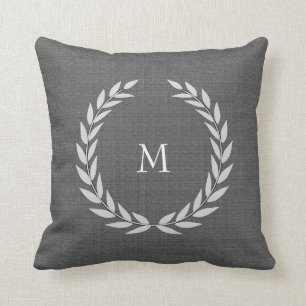 Matig Olijfboommonogram met donkergrijze burlap Kussen