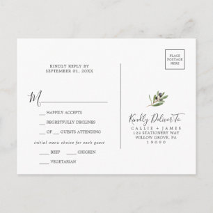 Matig Olive Branch Menu Keuze RSVP-Briefkaart