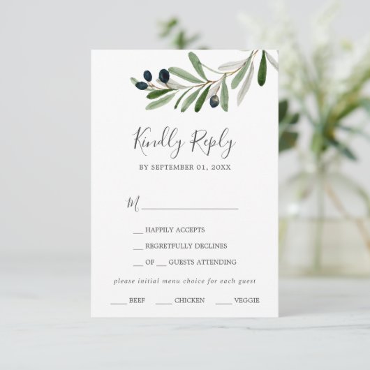 Matig Olive Branch Menu Keuze RSVP-kaart (Staand voorkant)
