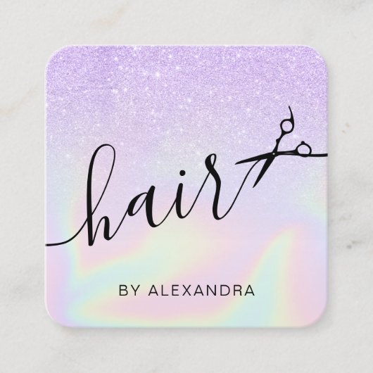 Matig ombre violet holografisch kapster vierkante visitekaartje (Voorkant)