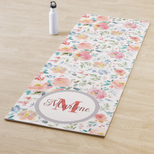 Matig paars bloempatroon waterverf monogram yogamat
