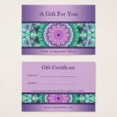 Matig paars certificaat van cadeaubon waterlily ma visitekaartje (Voorkant /achterkant)