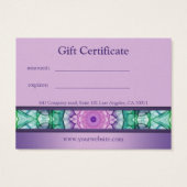 Matig paars certificaat van cadeaubon waterlily ma visitekaartje (Achterkant)