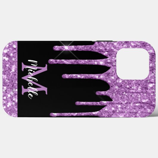 Matig Paars lichtgewicht glitter-dripmonogram Case-Mate iPhone Case (Achterkant (horizontaal))