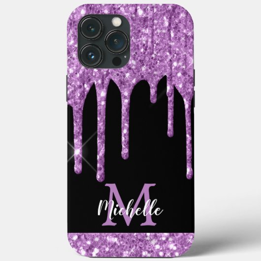Matig Paars lichtgewicht glitter-dripmonogram Case-Mate iPhone Case (Achterkant)