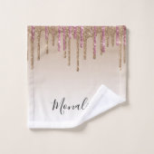 Matig paars roos goudglitter badhanddoekset bad handdoek (Wasdoekje)
