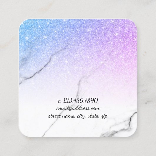 Matig paarse glitterschaar vierkante visitekaartje (Achterkant)