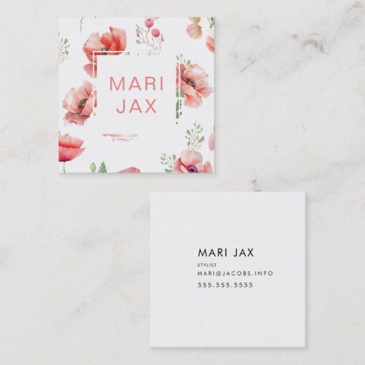 Matig papaver met deegende deeg en wit vierkante visitekaartje (Voorkant / Achterkant)