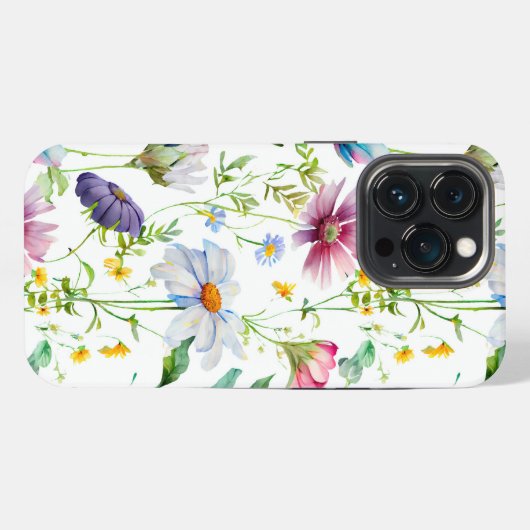 Matig patroon van wilde bloemen iPhone hoesje (Achterkant horizontaal)