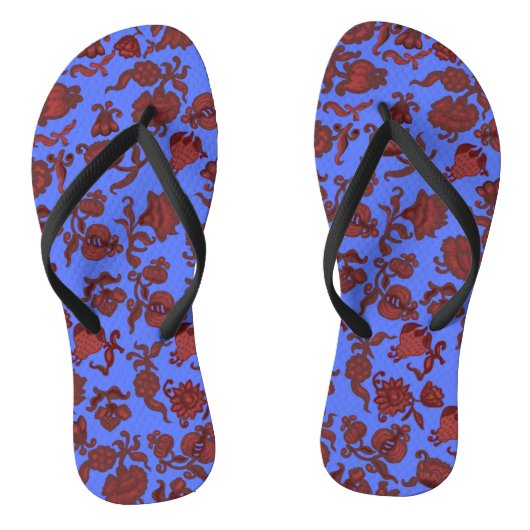 Matig Patroonblauw Roze Rood Gekleurd Damascus Teenslippers (Voetbed)