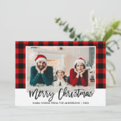 Matig penseel met rood geplakt fotokerstfeest feestdagenkaart (Staand voorkant)