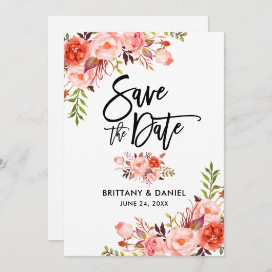 Matig penseelkoraal save the date (Voorkant / Achterkant)