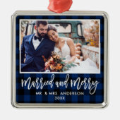 Matig penseelscript Blauw geplakt, gehuwd en verdu Metalen Ornament (Voorkant)