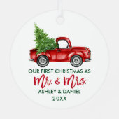 Matig penseelscript, eerste kerstrood vrachtwagen metalen ornament (Achterkant)