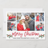 Matig penseelscript Rood 5 Fotopretkerkerst Feestdagenkaart (Voorkant)