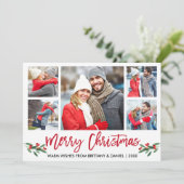 Matig penseelscript Rood 5 Fotopretkerkerst Feestdagenkaart (Staand voorkant)