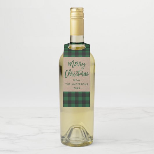 Matig penseelscript voor pretkerst Tartan Kraft Flessenhanger (Op fles)