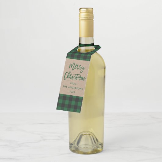 Matig penseelscript voor pretkerst Tartan Kraft Flessenhanger (Schuin)