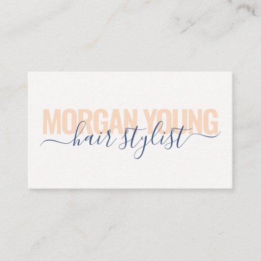 Matig perzikblauw, stylist script visitekaartje (Voorkant)