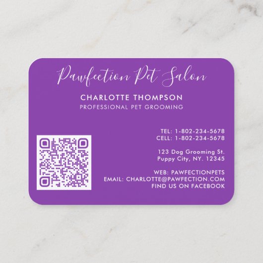 Matig Pet Sitting Dog Groomer Waterverf QR Code Visitekaartje (Achterkant)