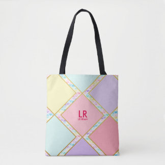 Matig plaveisel geometrisch goudmonogram van het t tote bag