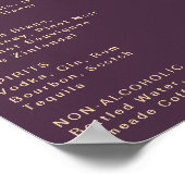 Matig Retro Dark Paars Wedding Drink Menu Sign Poster (Hoek)