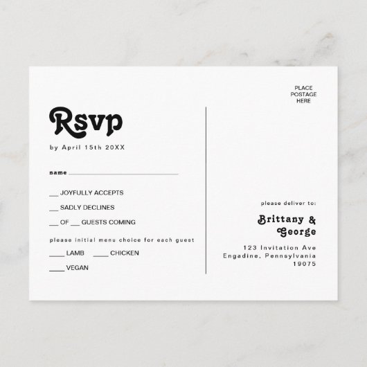 Matig Retro Lettering Menu Keuze RSVP-Briefkaart (Achterkant)