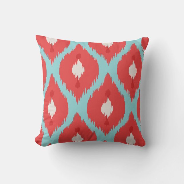 Matig rode rode turquoise ikat pillow kussen (Voorkant)