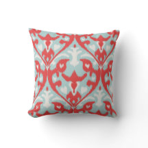 Matig rode rode turquoise ikat pillow