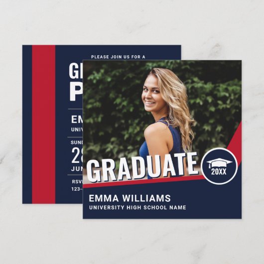 Matig Rood Blauw | Foto Afstuderen Afstuderen Kaart (Voorkant / Achterkant)