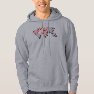 Matig rood blokkeert wereldkaart mannen hoodie
