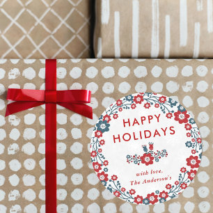 Matig rood en blauw kerstfeest Prettige feestdagen Ronde Sticker