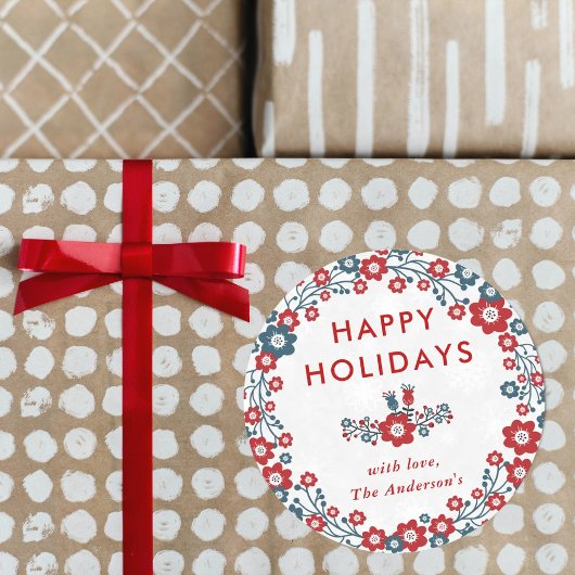 Matig rood en blauw kerstfeest Prettige feestdagen Ronde Sticker