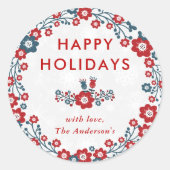 Matig rood en blauw kerstfeest Prettige feestdagen Ronde Sticker (Voorkant)