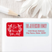 Matig rood en blauw kerstgeschut etiket (Insitu)