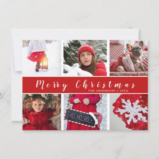 Matig rood en wit kerstfoto, collage feestdagenkaart (Voorkant)