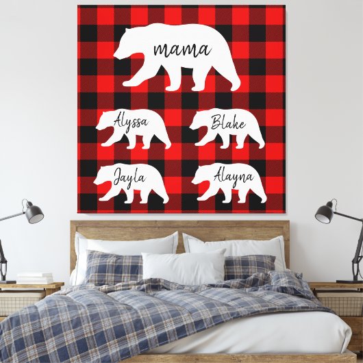 Matig rood geplakt met wit Beer Canvas Afdruk (Insitu (Slaapkamer))