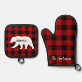 Matig rood geplakt met wit Beer Ovenwant & Pannenlap Set (Voorkant)