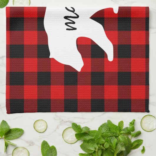 Matig rood geplakt met wit Beer Theedoek (Gevouwen)