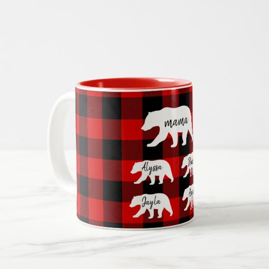 Matig rood geplakt met wit Beer Tweekleurige Koffiemok (Voorkant links)