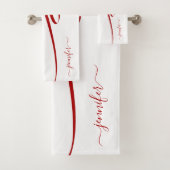 Matig rood gestreept wit elegant bad handdoek (Insitu)