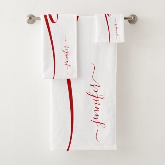 Matig rood gestreept wit elegant bad handdoek (Insitu)