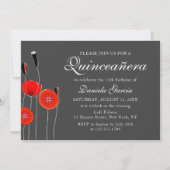 Matig Rood Poppy Floral Botanical Quiceanera Kaart (Voorkant)