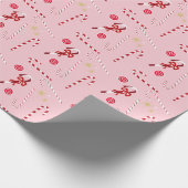 Matig rood snoepje feestroze kerstroze cadeaupapier (Hoek)