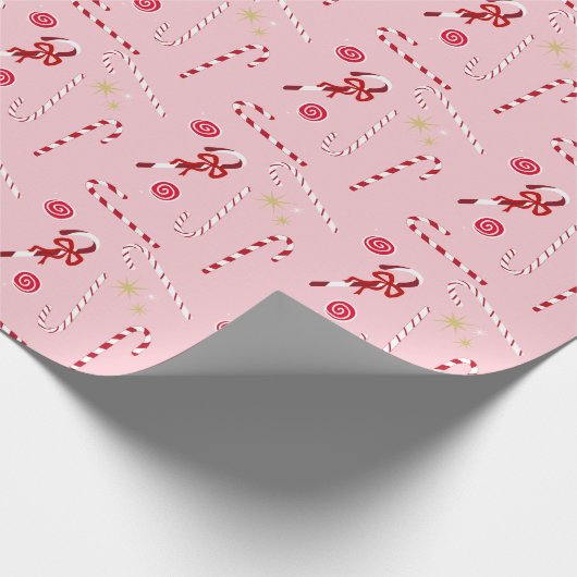 Matig rood snoepje feestroze kerstroze cadeaupapier (Hoek)